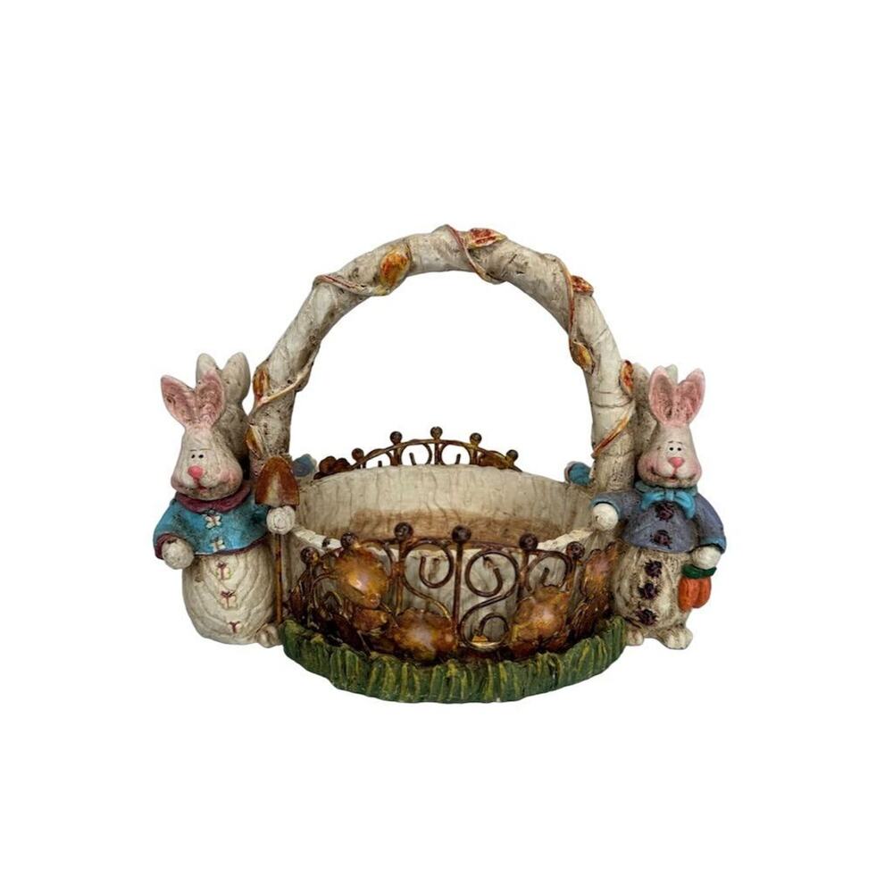 Vintage Easter Bunny‎ Basket Decoration with Handle Multicolor 1980s